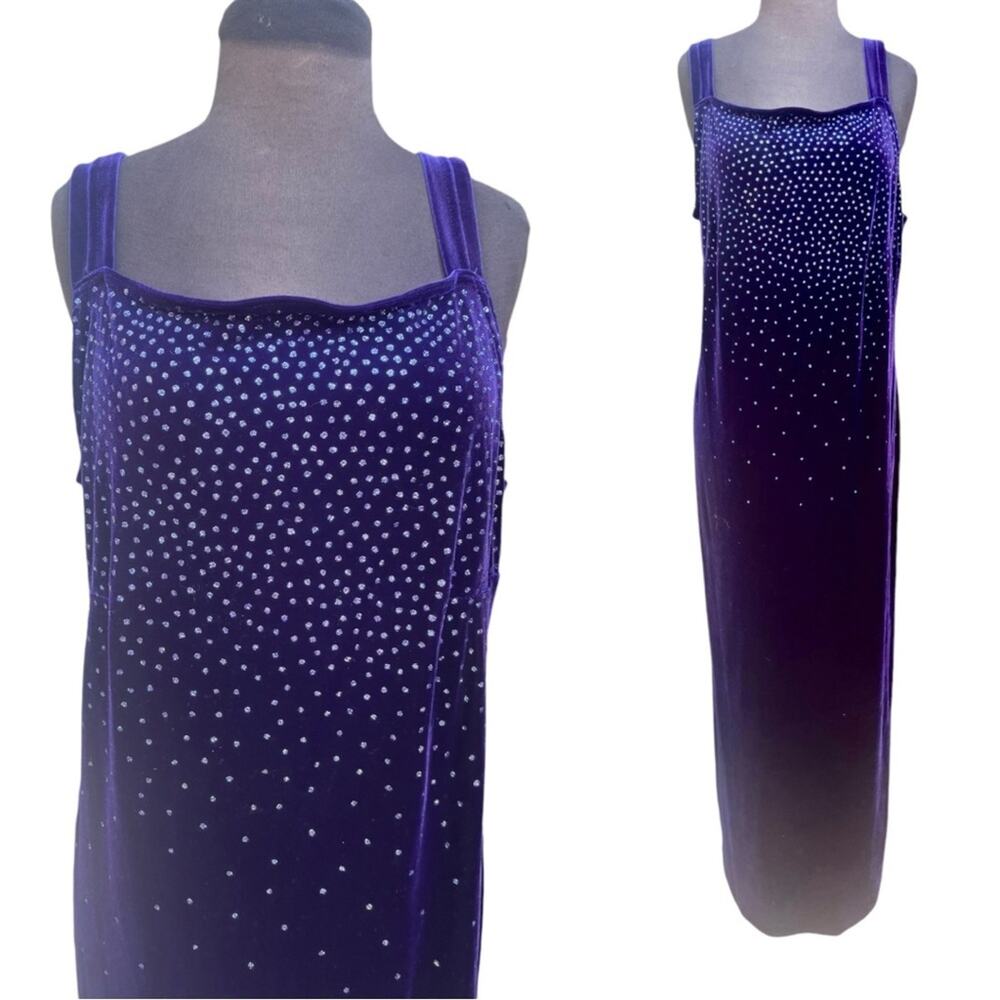 Vtg 90s Purple Stretch Velvet Glitter Fairy Glam Whimsigoth Maxi Party Dress 18 - Picture 2 of 8